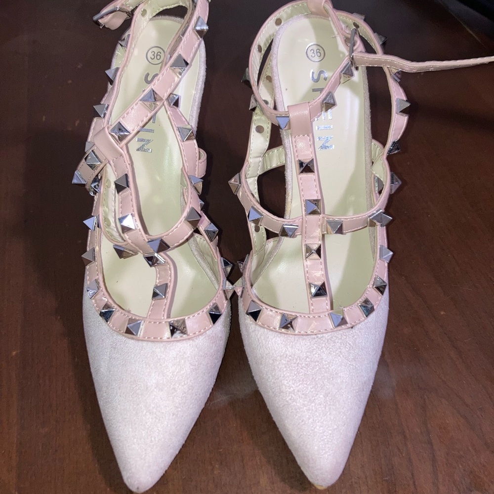 SHEIN Blush Pink Studded Heels